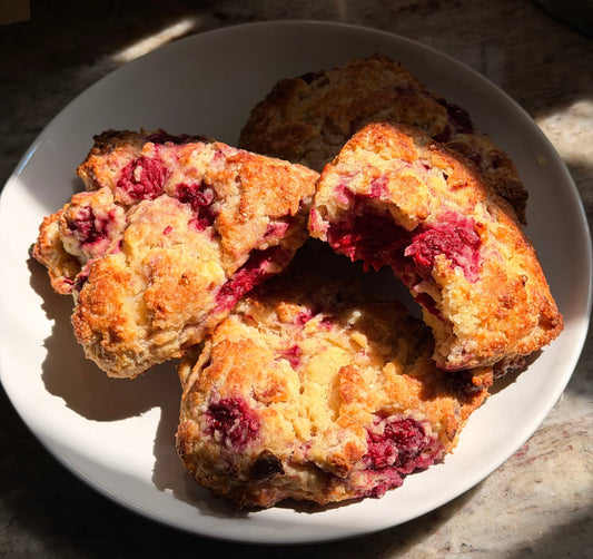 High Protein Raspberry White Chocolate Scones